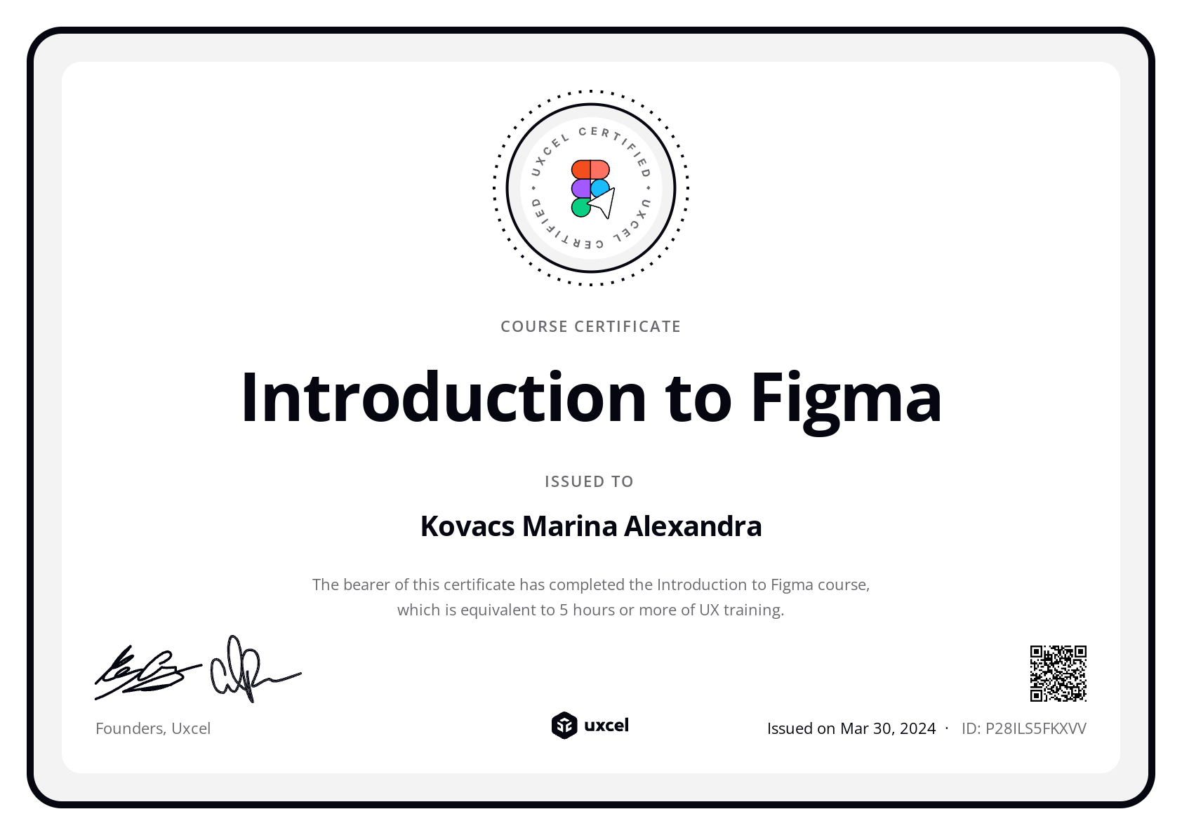 Kovacs Marina Alexandra's certificate